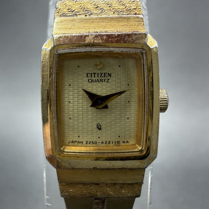 Citizen CQ Tank Watch Women 13mm Champagne Dial Gold Tone 2250 New Battery1