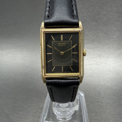 Seiko Tank Watch Women 19mm Black Dial Gold Tone Rectangle 2C20-5100 New Battery0