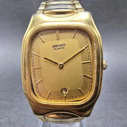 Seiko Tank Watch Men 30mm Gold Dial Gold Tone Rectangle 5y39-5089 PARTS JP0