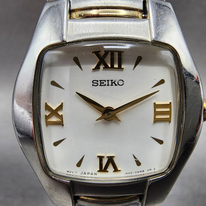 Seiko Watch Women 26mm White Dial Two Tone Rectangle 1N000JC0 New Battery1