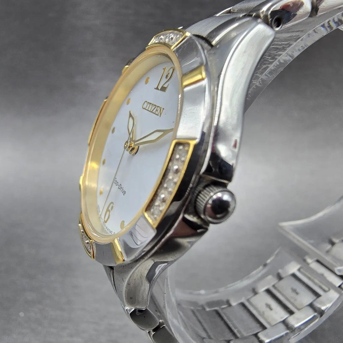 Citizen Eco-Drive Watch Women 30mm White Dial Two Tone Diamonds EM0454-52A Works2
