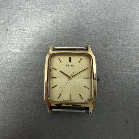 Seiko Tank Watch Men 27mm Cream Dial Gold Tone Rectangle 5E31-5A50 PARTS0