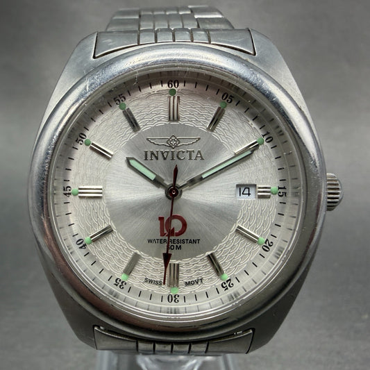 Invicta Watch Men 37mm Silver Dial Silver Tone Date Round 3251 New Battery0