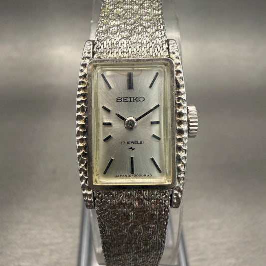 Seiko Watch Women 15mm Silver Dial Silver Tone Rectangle 10-3580 Works0