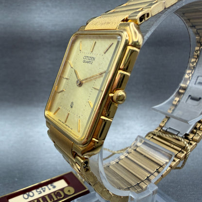 Citizen Tank Watch Men 24mm Gold Dial Gold Tone Rectangle 3620364365 NOS PARTSA3
