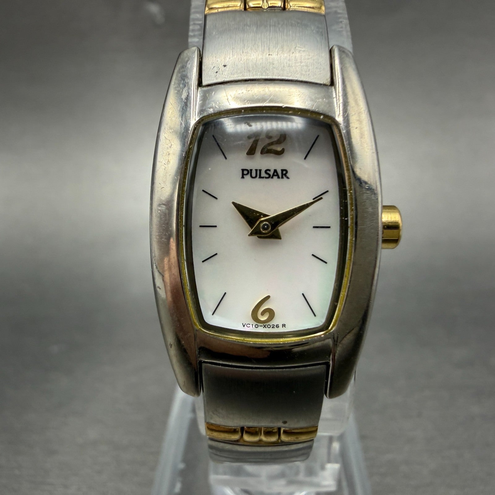 Pulsar Watch Women 18mm MOP Dial Two Tone Rectangle VC10-X016 New Battery0