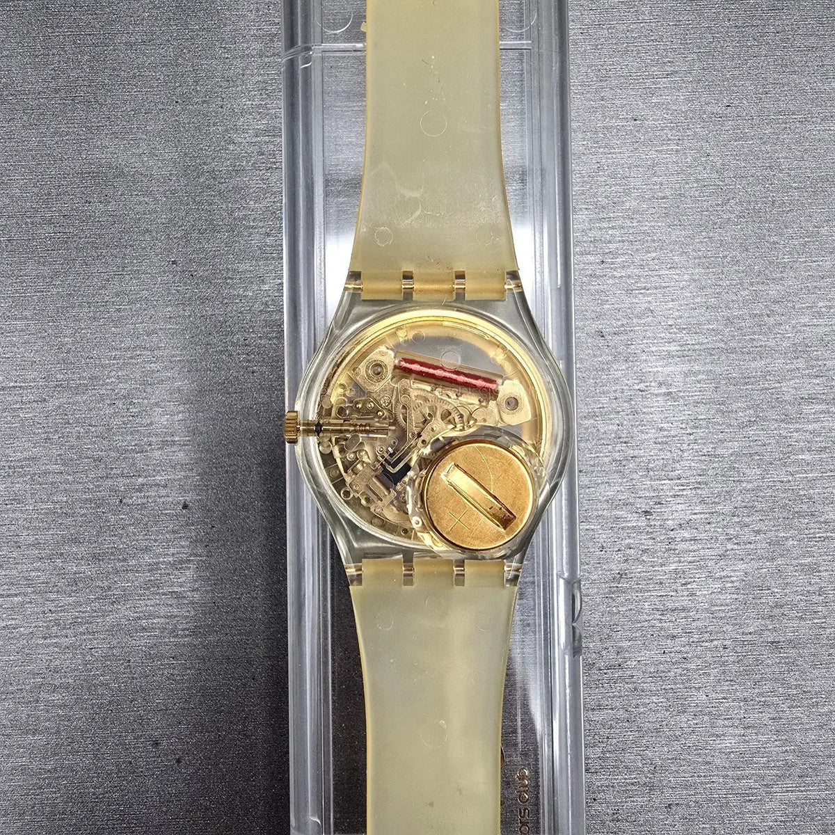 Swatch Golden Jelly Watch Men 34mm Skeleton Dial Clear Case GZ115 New Batt NOS8