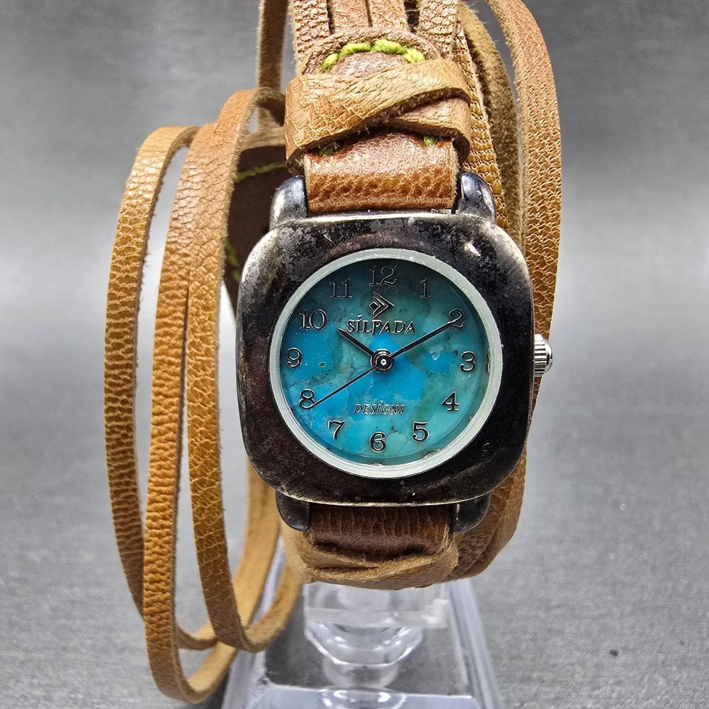 Silpada Watch Women 24mm Blue Dial Silver Tone Square Leather Band New Battery0