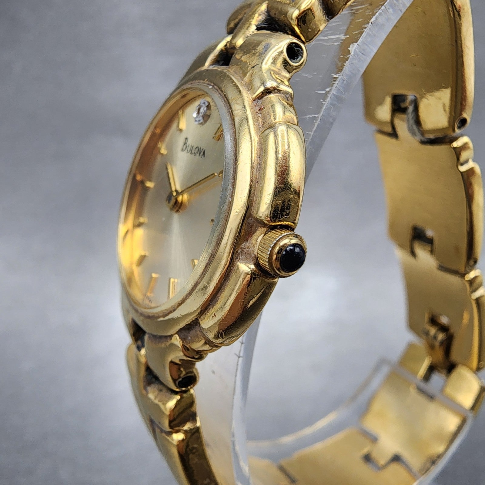 Bulova Watch Women 26mm Gold Dial Gold Tone Round 97P44 New Battery VTG2