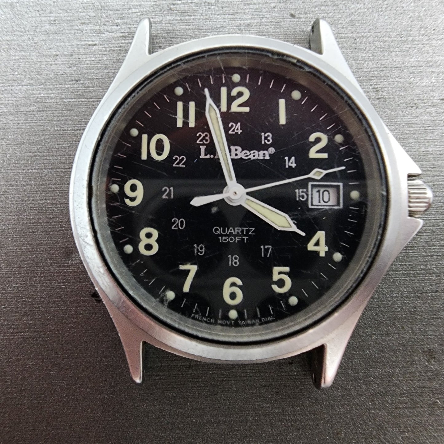 LL Bean Field Watch Men 34mm Gray Dial Gold Tone Date Round READ!!!!! PARTS VTG1