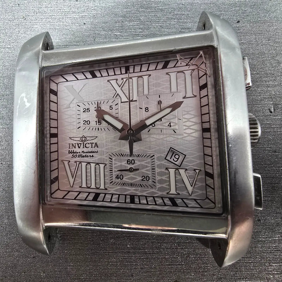 Invicta Chronograph Watch Men 41mm White Dial Steel Date 2489 Rectangle READ!!!!1