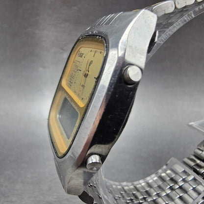 Pulsar Analog Digital Watch Men 33mm Gold Dial Two Tone Alarm Chronograph NewBat2