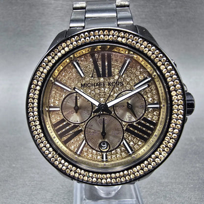 Michael Kors Wren Chronograph Watch Women 42mm Gold Dial Black Tone Dat New Bat0