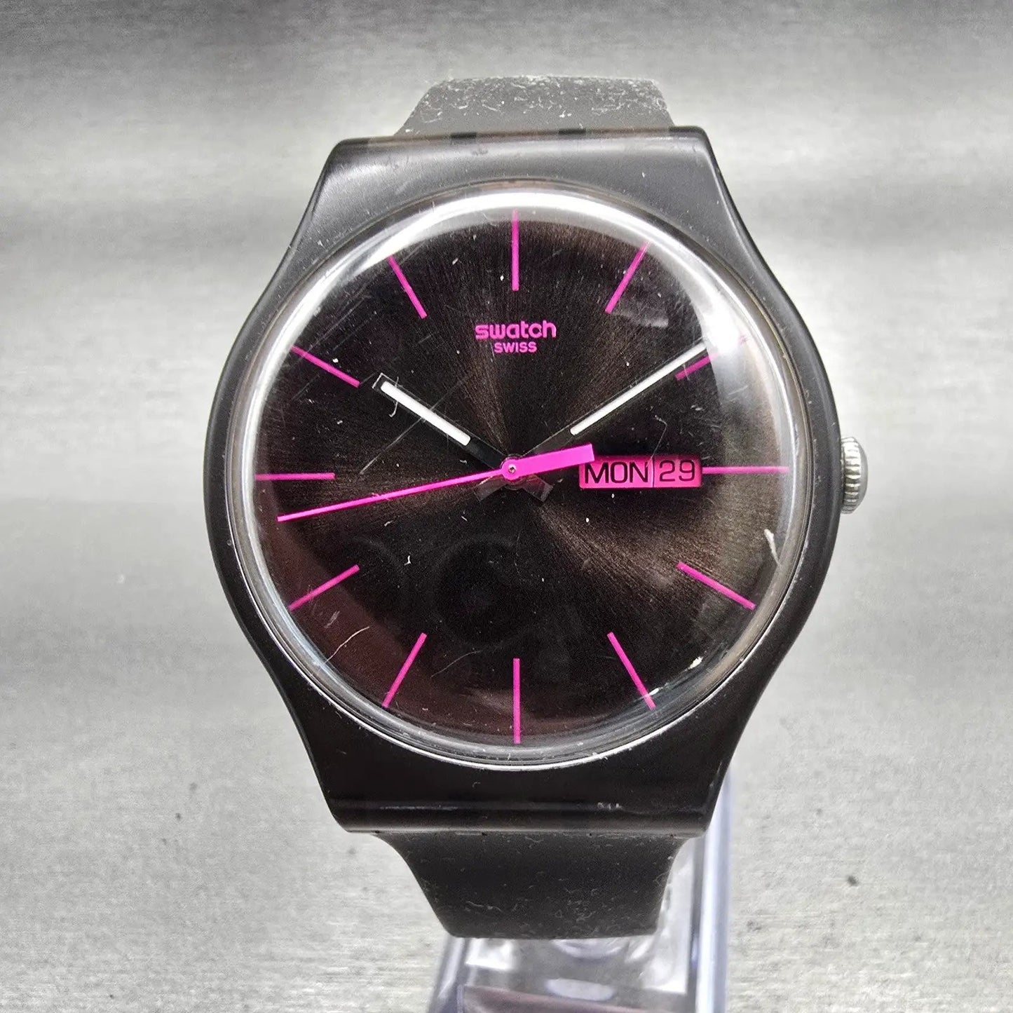 Swatch BROWN REBEL Watch Men 41mm Brown Dial Brown Daydate Round SUOC700 NewBatt0