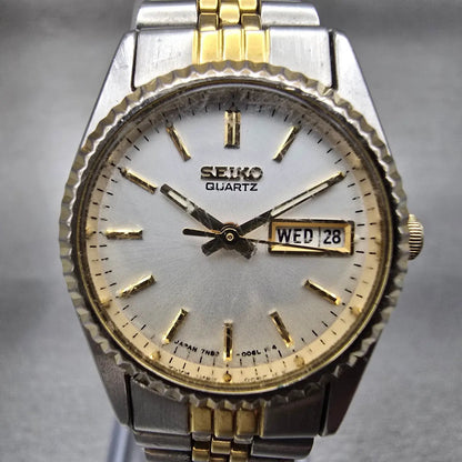 Seiko Watch Women 24mm Silver Dial Two Tone Daydate Round 7N83-0049 New Battery1