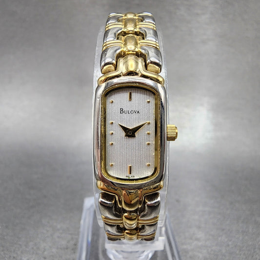Bulova Watch Women 13mm Silver Dial Two Tone Rectangle 98L49 New Battery0