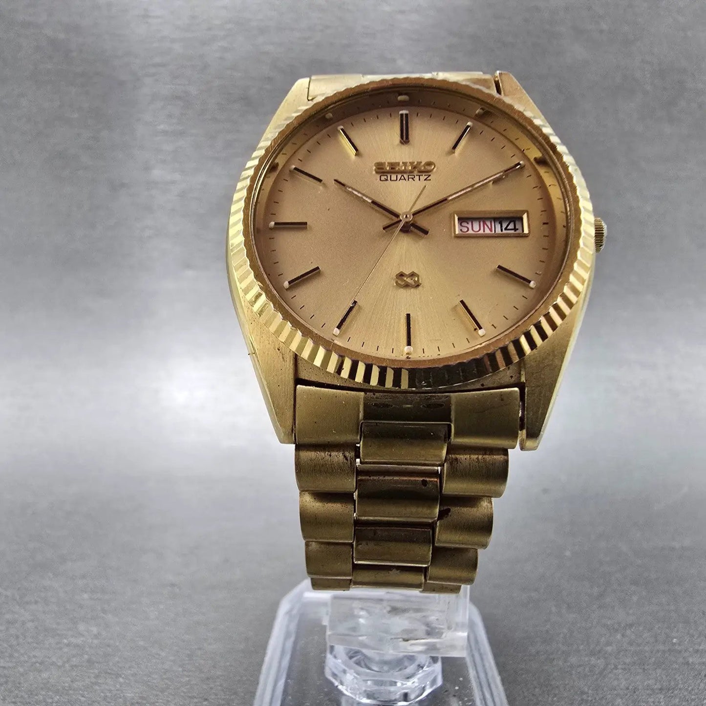 Seiko President Watch Men 35mm Gold Dial Gold Tone Daydate 5Y23-8A69 New Batt HH5