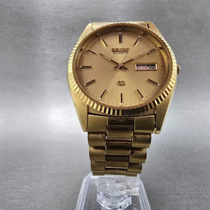 Seiko President Watch Men 35mm Gold Dial Gold Tone Daydate 5Y23-8A69 New Batt HH5