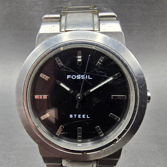 Fossil Watch Men 36mm Black Dial Silver Tone Round FS-2671 New Battery0