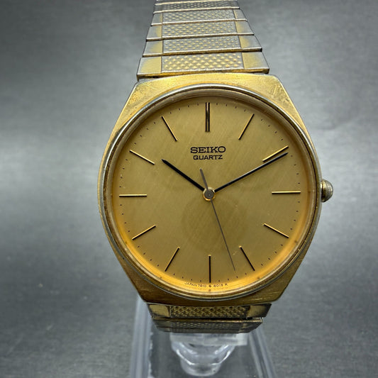 Seiko Watch Men 33mm Champagne Dial Gold Tone Round 7810-8019 New Battery0