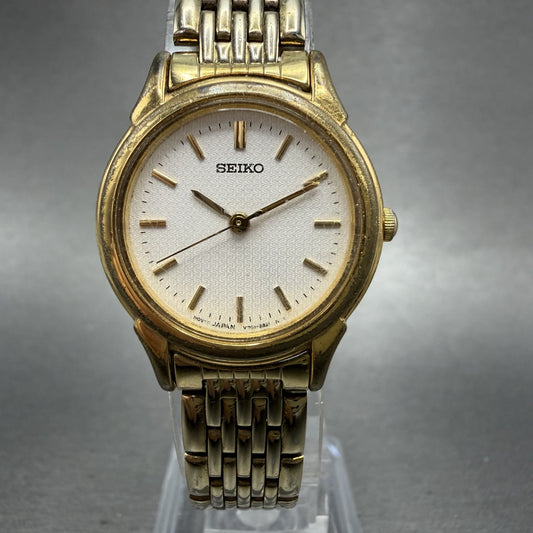 Seiko Watch Women 25mm White Dial Gold Tone Round V7011930 New Battery0