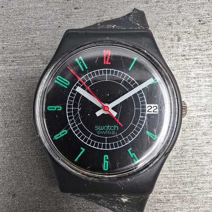 Swatch Ritz Watch Men 34mm Black Dial Black Tone Date Round GA400 New Battery1