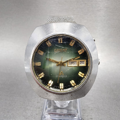 Orient Chrono Ace Watch Men 37mm Green Dial Steel Daydate Cushion Automatic Runs0