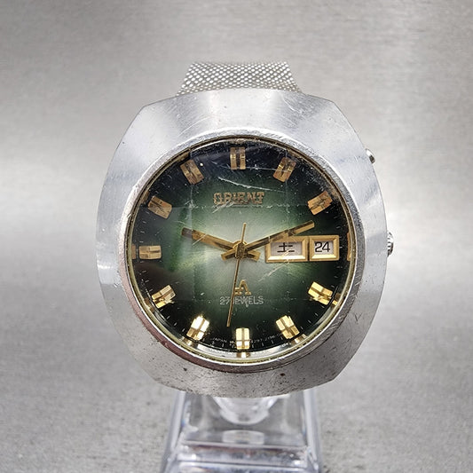 Orient Chrono Ace Watch Men 37mm Green Dial Steel Daydate Cushion Automatic Runs0