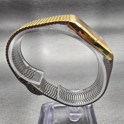 Seiko Watch Men 26mm Gold Dial Gold Tone Rectangle 6530-5089 New Battery Vintage8