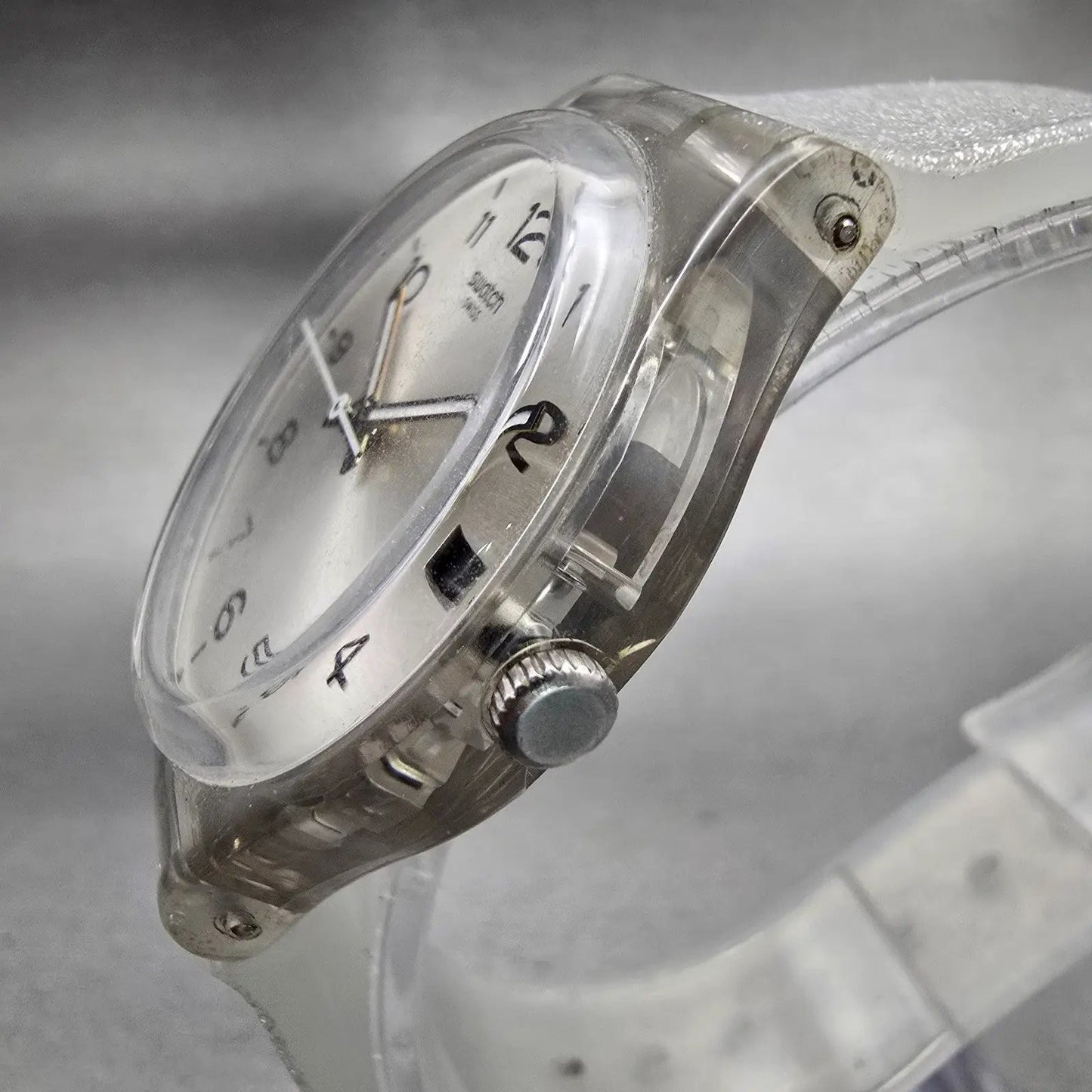 Swatch Silverblush Watch Men 34mm Silver Dial Clear Case Date GM416C New Battery2