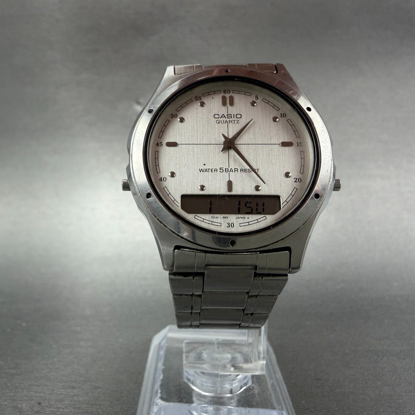 Casio AW-100 Watch Men 35mm Analog Digital Silver Alarm Round New Battery5