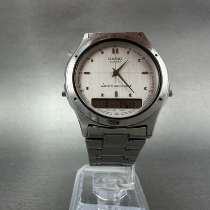 Casio AW-100 Watch Men 35mm Analog Digital Silver Alarm Round New Battery5