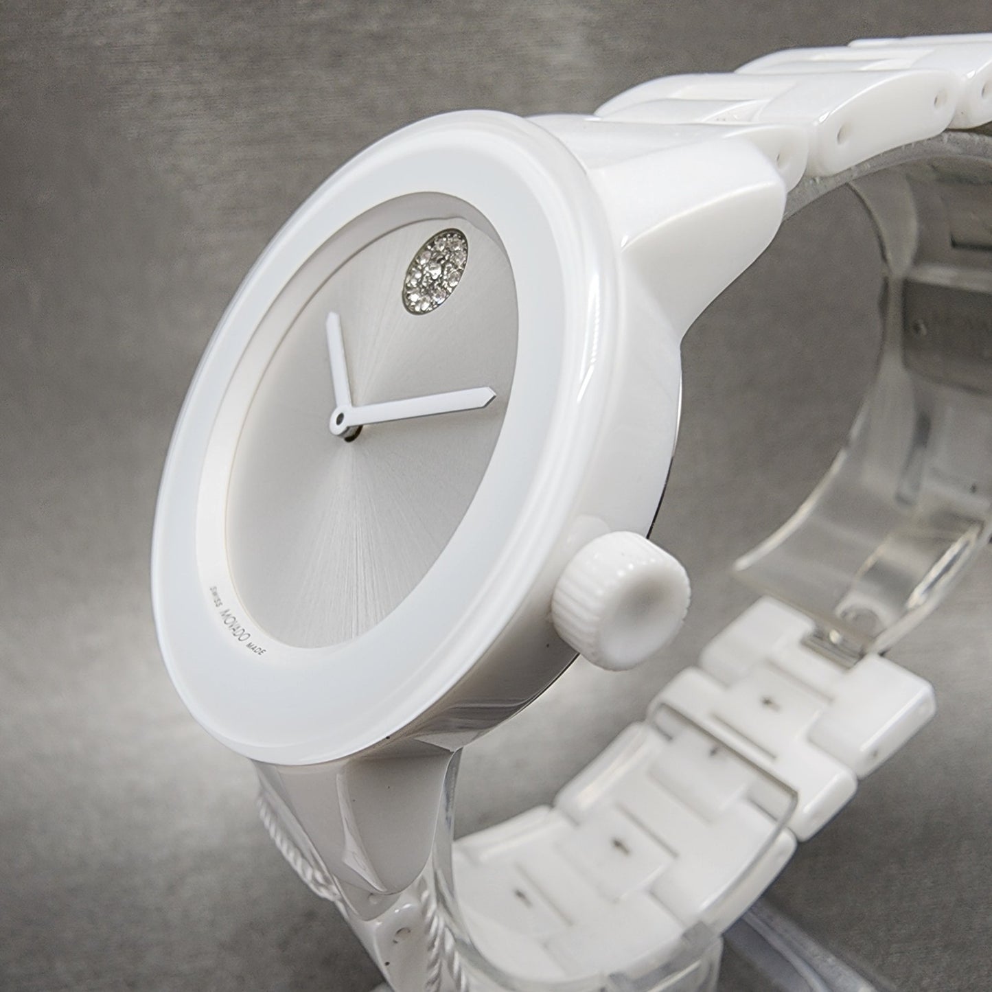 Movado Bold Watch Women 36mm White Dial White Ceramic Crystal Accent New Battery2