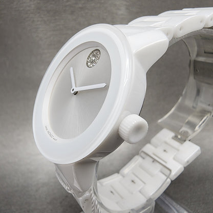 Movado Bold Watch Women 36mm White Dial White Ceramic Crystal Accent New Battery2