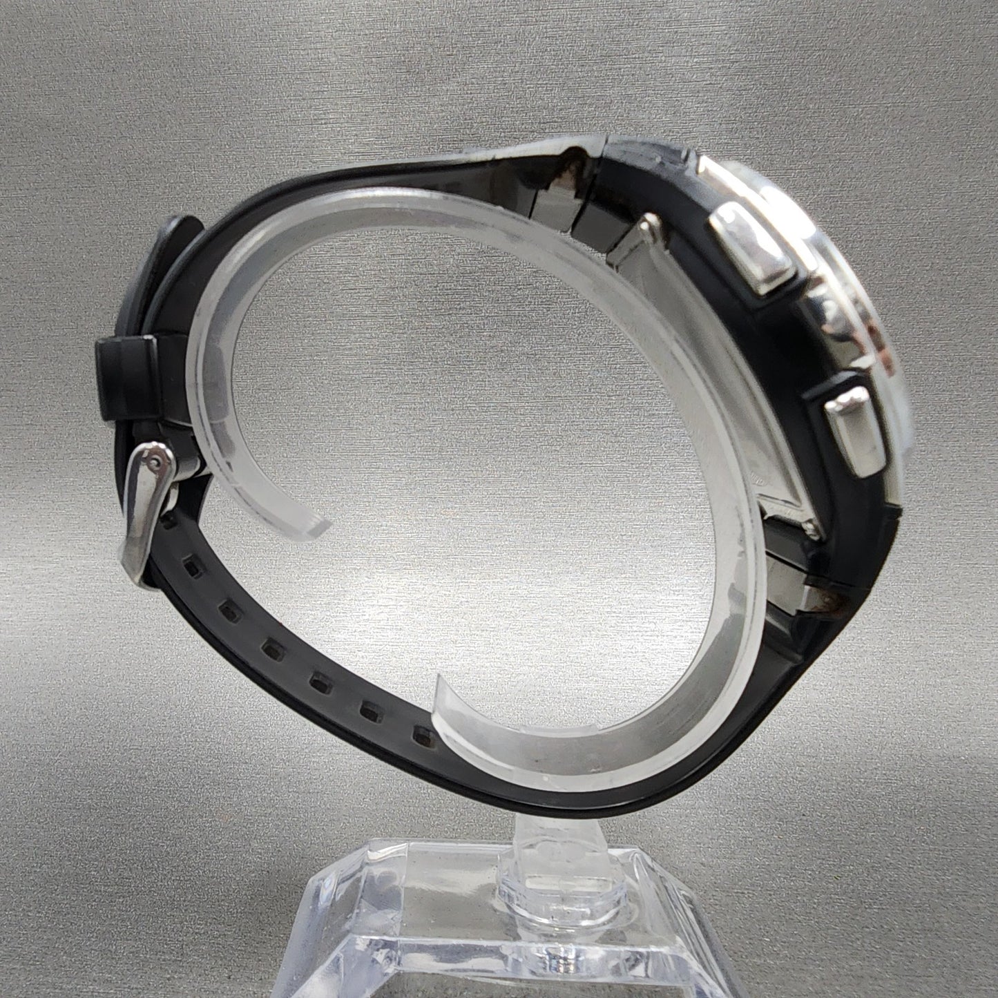 Casio Wave Ceptor Watch Men 42mm Black Dial Silver Tone Analog Digital Solar B128