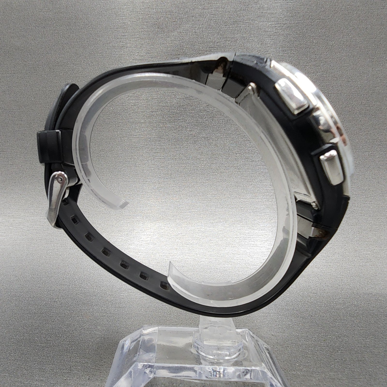 Casio Wave Ceptor Watch Men 42mm Black Dial Silver Tone Analog Digital Solar B128