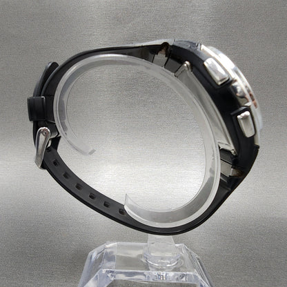 Casio Wave Ceptor Watch Men 42mm Black Dial Silver Tone Analog Digital Solar B128