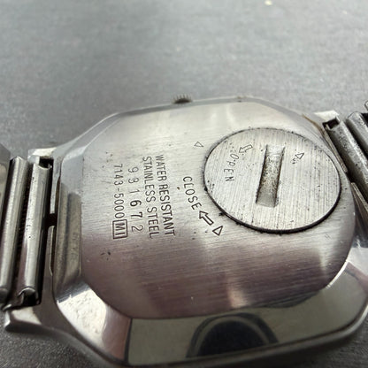 Seiko Lord Quartz Watch Men 34mm Silver Dial Silver Tone Daydate 7143-5000 PARTS10