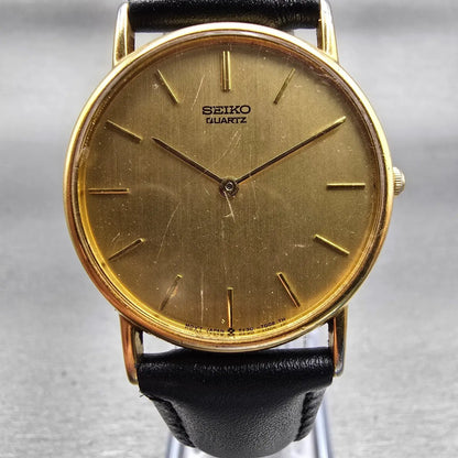 Seiko Watch Men 31mm Gold Dial Gold Tone Round 5Y30-7009 New Battery Vintage1
