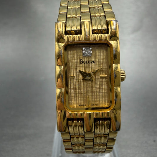 Bulova Tank Watch Women 15mm Champagne Dial Gold Tone Rectangle 97P13 NewBattery0