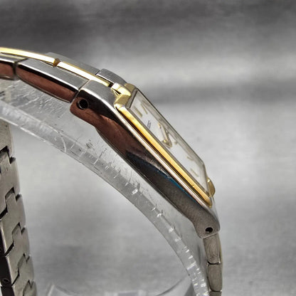 Seiko Watch Women 13mm White Dial Two Tone Rectangle 2E20-7479 New Battery VTG3