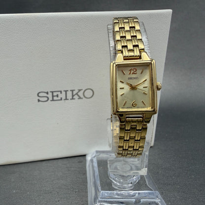 Seiko Tank Watch Women 16mm Champagne Dial Gold Tone 1N01-0FH0 New Battery NMZ0