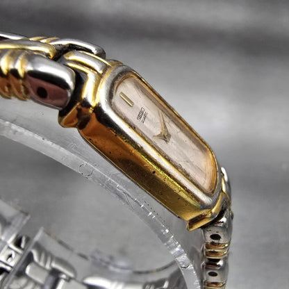 Seiko Watch Women 13mm MOP Dial Two Tone Rectangle 2E20-7049 New Battery Vintage3