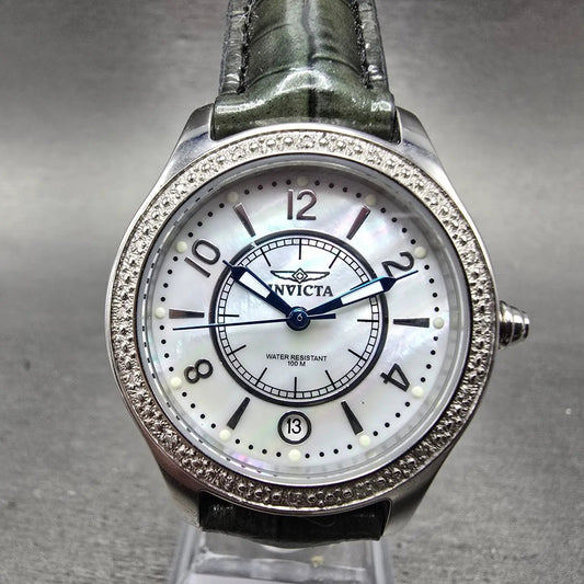 Invicta Watch Women 33mm MOP Dial Silver Tone Date Round 5992 New Battery Green0