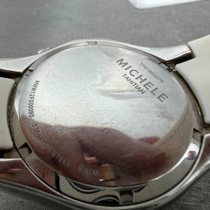Michele Tahitian Chronograph Watch Women 40mm White Dial Steel Date New Battery9