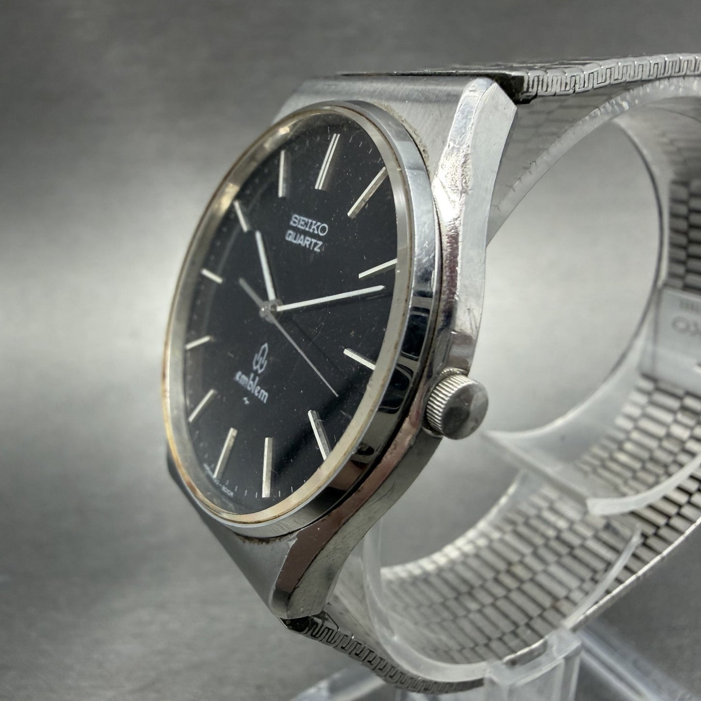 Seiko Emblem Watch Men 32mm Black Dial Silver Tone 4120-8010 New Battery2
