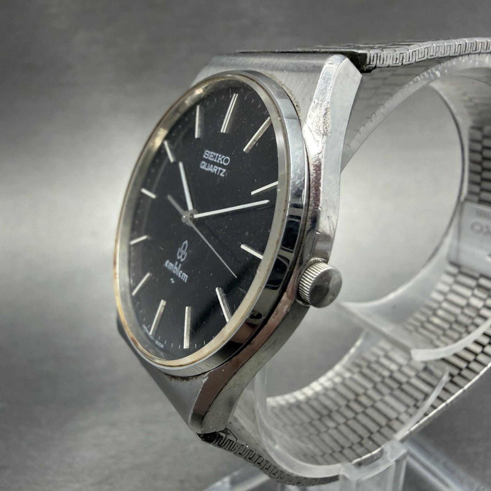 Seiko Emblem Watch Men 32mm Black Dial Silver Tone 4120-8010 New Battery2