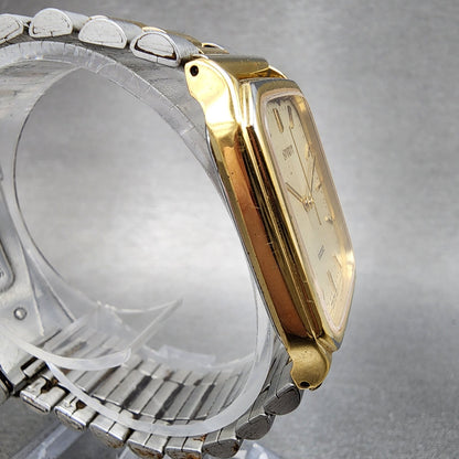Seiko Spirit Tank Watch Men 27mm Gold Dial Gold Tone Rectangle 5E315B50 New Bat3