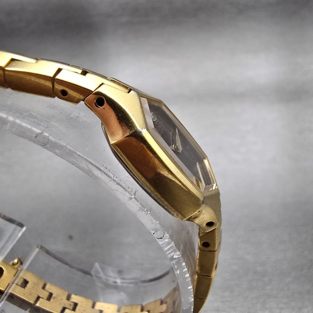 Seiko Watch Women 14mm Brown Dial Gold Tone Hexagon 1E20-5729 New Battery VTG3