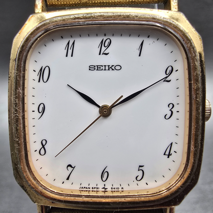 Seiko Watch Men 27mm White Dial Gold Tone Rectangle 5P31-5270 New Battery1